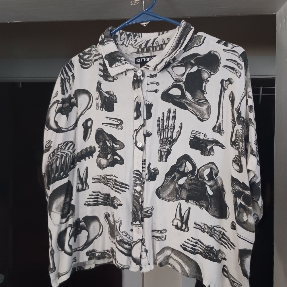 Hottopic Skeleton Print Button-Up Shirt